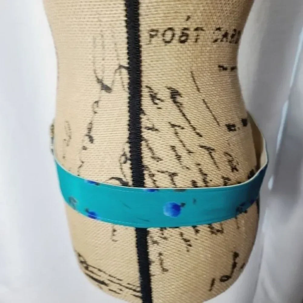 Vintage 80s 90s Teal Blue Whimsi Floral Fabric Chunky Gold Buckle Belt